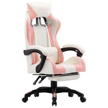 Silla Gaming Con Reposapiés Cuero Sintético Rosa Y Blanco Vidaxl