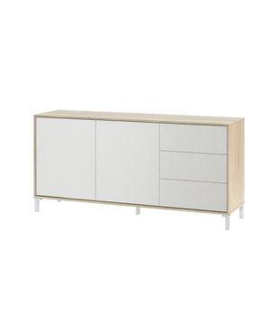 Aparador 2 puertas y 3 cajones - L154 cm - Efecto Roble y Blanco