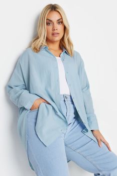 Yours Camisa Azul Cielo Lino, Mujer Curvy Y Tallas Grandes, Yours