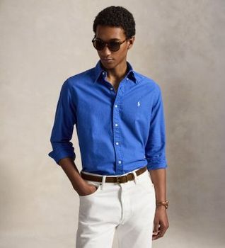 Polo Ralph Lauren para hombre. 710805564512 Camisa oxford teñida Custom Fit azul (S), Casual, Algodón, Manga larga