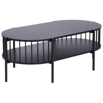Mesa De Centro Ovalada Con Estante Tablero Largo 103 X 50 Cm Negro Oreana