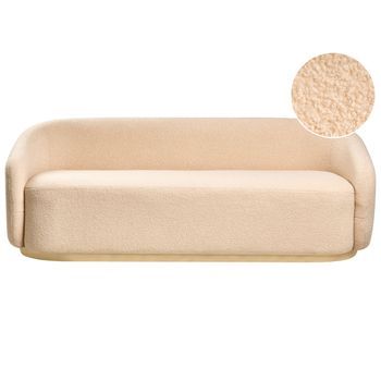 Sofá 2 Plazas Minimalista Tapizado De Bouclé Asiento Grueso Beige Sipo