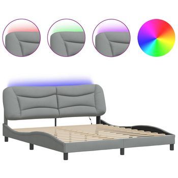 Cama Matrimonial | Cama Para Adultos | Estructura De Cama Con Luces Led Tela Gris Claro 180x200 Cm