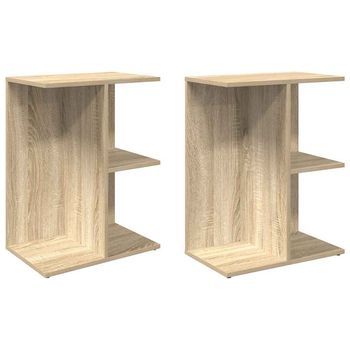 Pack 2 Uds Mesita Noche | Mesilla De Noche Madera Ingeniería Roble Sonoma 46,5x29x61 Cm