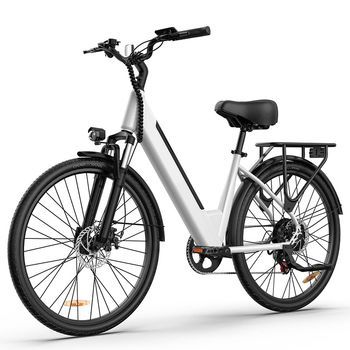 Urlife E26 Bicicleta Eléctrica Urbana De 26”, Batería Extraíble, Blanca