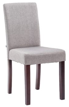 Silla con patas de madera y asiento en tela gris claro