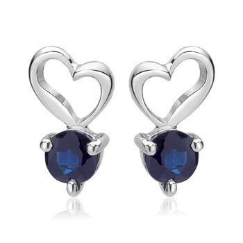 Pendientes oro blanco 14 quilates diseño corazón 2 zafiros