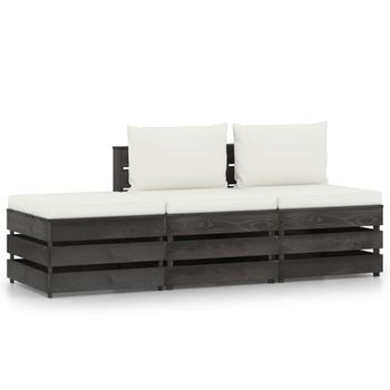 Muebles De Jardín 3 Piezas Con Cojines Madera Impregnada Gris Vidaxl