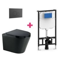 pack inodoro suspendido ceramica turin negro mate con cisterna y pulsador negro redondo
