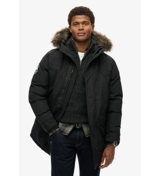 Superdry para hombre. M5011929A Parka de pelo sintético Everest negro (M), Casual, Poliéster Reciclado, Sostenible