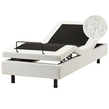 Cama Articulada Eléctrica Moderna Mando A Distancia Ajustable Sin Cabecero Bouclé Blanco Crema 80 X 200 Cm Duke