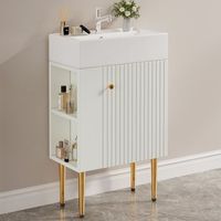 mueble de bano con lavabo blanco de 55 cm armario y estantes laterales