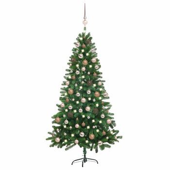 Árbol De Navidad Preiluminado Con Luces Y Bolas Verde 180 Cm Vidaxl
