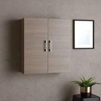 mueble de bano suspendido de 2 puertas en roble natural con estante de cristal rimini