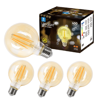 Aigostar - Bombilla LED E27 Edison, 6W Equivalente a 48W, Blanco Cálido 2200K, 600 Lúmenes, Bombilla LED Vintage Decorativa G80 de Filamento, No Regulable, Cristal ámbar, Pack 4