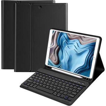 Funda con Teclado Español Ñ compatible para Pad 10.2 9th Gen 2021/Pad 8th 2020/Pad 7th 2019/Pad Pro 10.5 2017/Pad Air 3 10.5 2019, Carcasa PU Delgada rotectora  con Ranura de Lápiz con Teclado