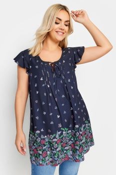 Yours Blusa Azul Marina De Flores Y Mariposas, Mujer Curvy Y Tallas Grandes, Yours
