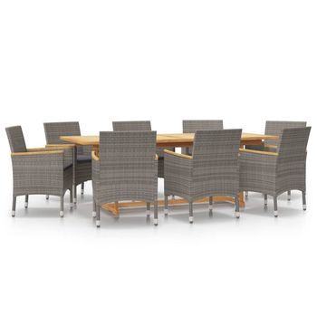 Juego De Comedor De Jardín 9 Piezas Con Cojines Gris Vidaxl