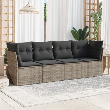 Conjunto De Sofás De Jardín 4 Uds | Mueble Jardin Mesa Y Sillas Y Cojines Ratán Sintético Gris Cfw421159