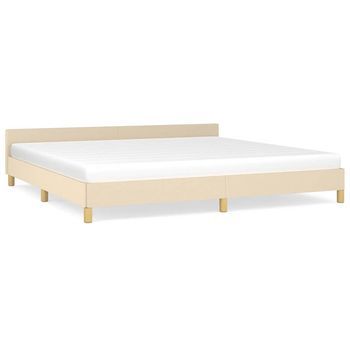 Cama Matrimonial | Cama Para Adultos | Estructura De Cama Con Cabecero De Tela Color Crema 200x200 Cm
