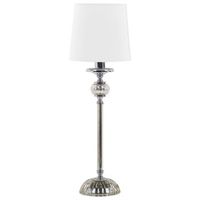 lampara de mesa base de metal plateado pantalla blanca estilo glamour kubena