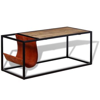 Mesa De Café - Mesa De Centro Con Revistero De Cuero Auténtico 110x50x45 Cm