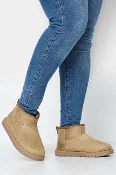 Botines Beige Planos Con Forro De Pelo En Ancho Especial