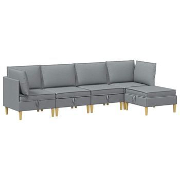 Juego De Sofá Modular Con Almacenamiento 5 Uds. Gris Claro Tela Vidaxl