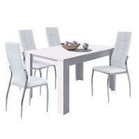 conjunto de mesa extensible  4 sillas en color blanco mate y plata