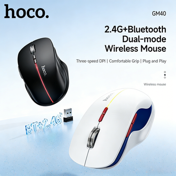 Ratón inalámbrico HOCO recargable 2,4G Bluetooth modo Dual 1600DPI 7 botones con función de volteo de página ratón RGB para PC portátil