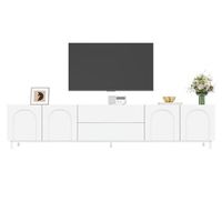 mueble de tv blanco 180 cm con 4 puertas y 2 cajones mesa de tv moderna con pasacables mdf y acero