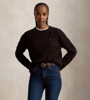 Polo Ralph Lauren para mujer. 211A91216017 Jersey de lana y cachemira marrón (L), Casual, Manga larga