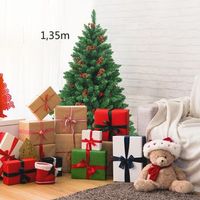arbol de navidad iluminado 135m con 516 ramas pinas y bayas rojas para casa oficina y tiendas cfw40049