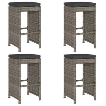 4 Uds Taburetes Altos De Bar | Taburete Alto De Jardín Cojines Ratán Pe Gris