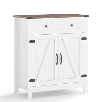 Costway Armario Buffet con Puertas Tipo Granero y Cajón Superior Estante Ajustable Madera de Ingeniería Resistente para Cocina 80 x 40 x 92 cm Blanco