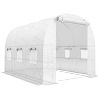 outsunny invernadero aprox 27 x 2 x 2 m invernadero de plastico con estantes puerta enrollable con cremallera 6 ventanas de malla varillas de soporte   aosom espana