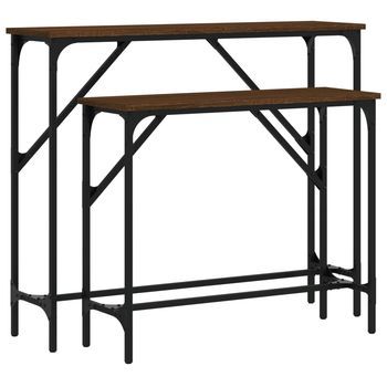 Pack 2 Uds Mesas Consola | Mesa De Entrada | Mesa Auxiliars Madera De Ingeniería Marrón Roble