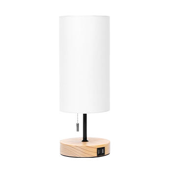 Aigostar Lampara de Mesa con 2 Puertos de Carga USB, Lamparas de Mesita de Noche con Interruptor de Tracción, Base de Madera, Lámpara Escritorio Vintage para Sala de Estar, Dormitorio, Oficina