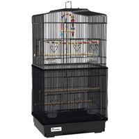 pawhut jaula para pajaros con asa bandeja extraible posaderos de madera columpio y cuencos 465x355x92cm negro   aosom espana