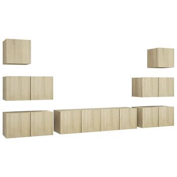Set De Muebles Salón Tv | Mueble De Salón | Gabinete De Tv 8 Pzas Madera Ingeniería Roble Sonoma