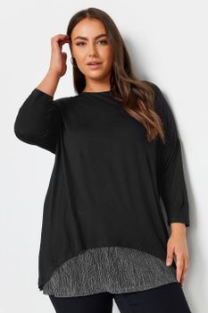Yours Top Negro Capa De Malla, Mujer Curvy Y Tallas Grandes, Yours