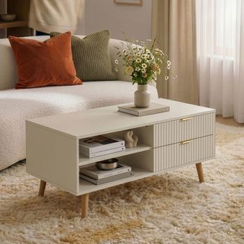 Mesa De Centro Nand Con 2 Cajones 100x50x45 Cm Color Arena [en.casa]