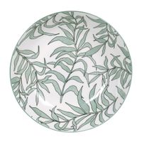 plato hondo de porcelana blanca con motivo vegetal verde