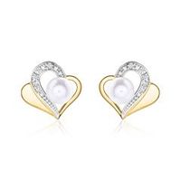 pendientes corazon de oro de 14 quilates con perlas y diamantes