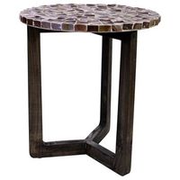 mesa auxiliar de madera y capiz marron d40x45h cm