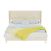 cama tapizada minimalista 160x200 - cabecero acolchado base baja sin almacenaje - beige