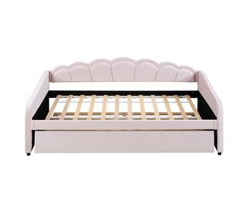 Diván cama con led 90x200cm + cama nido 90x190cm - tapizado en tela terciopelo - rosa (colchón no incluido)