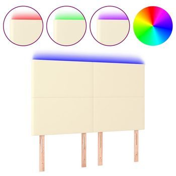 Cabecero Con Luces Led Cuero Sintético Crema 144x5x118/128 Cm Vidaxl