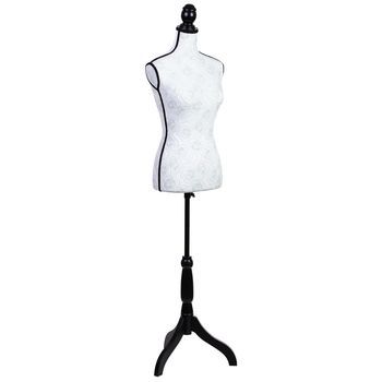 Maniquí De Madera Y Espuma Forrado De Tela Blanca 24x37.5x168h Cm