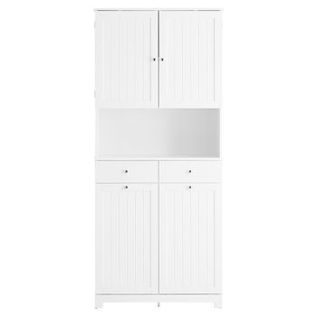 Sobuy Mueble De Baño Estrecho Con 2 Cestas Y 2 Cajones, Armario Alto Blanco